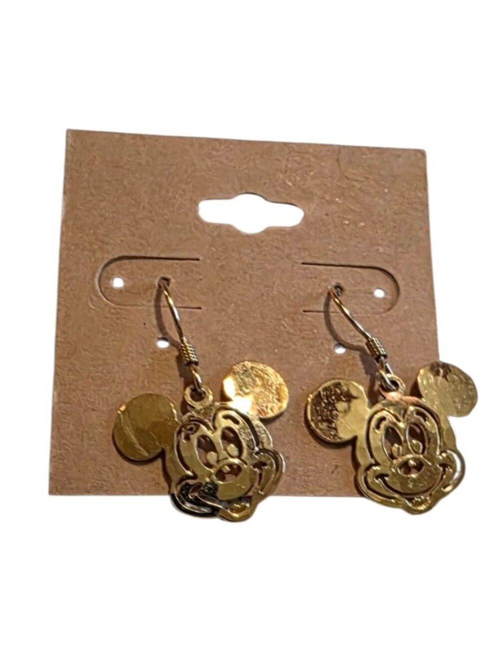 Disney Mickey Mouse Dangle Earrings Gold Tone Signed Cut Out Filigree 1998 VTG